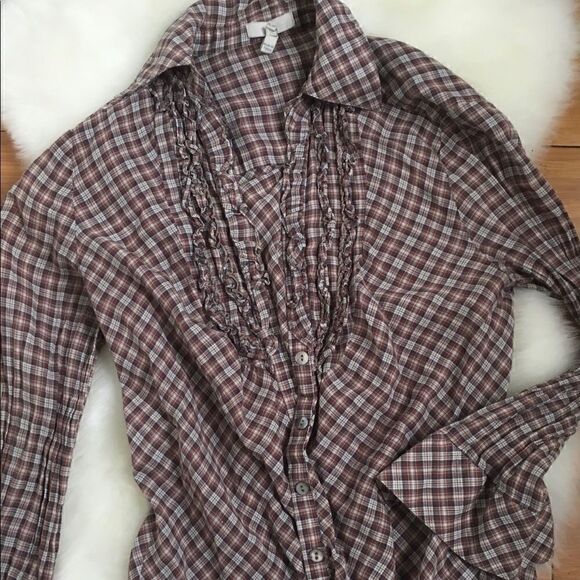 [joie] ruffle front plaid shirt #9 - Picture 1 of 3